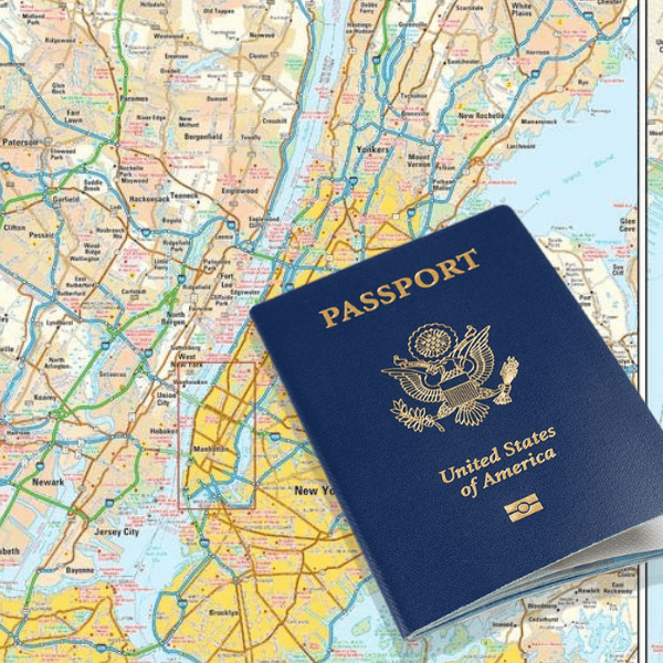 Passport on Map of New York